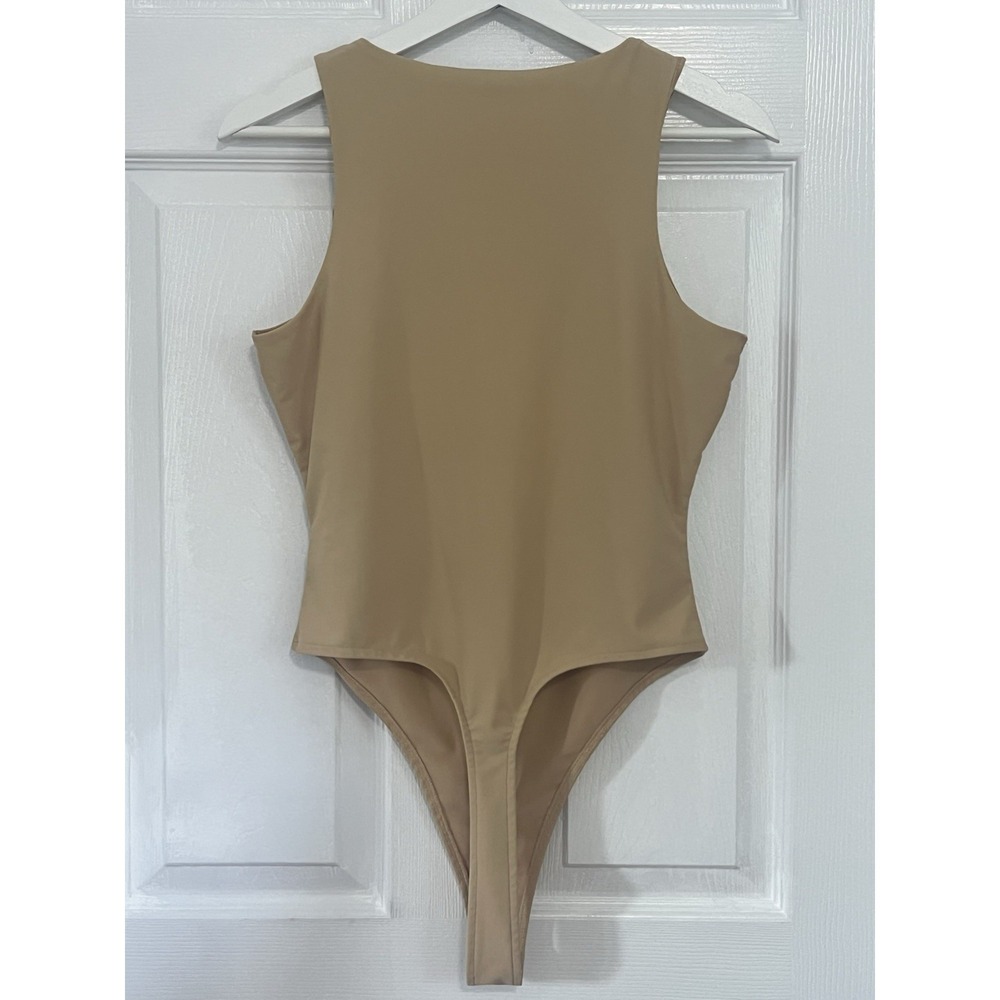 ASOS Beige Sculpting Thong Bodysuit High Neck Sleek Minimalist Beach Party US 6 - Picture 3 of 7
